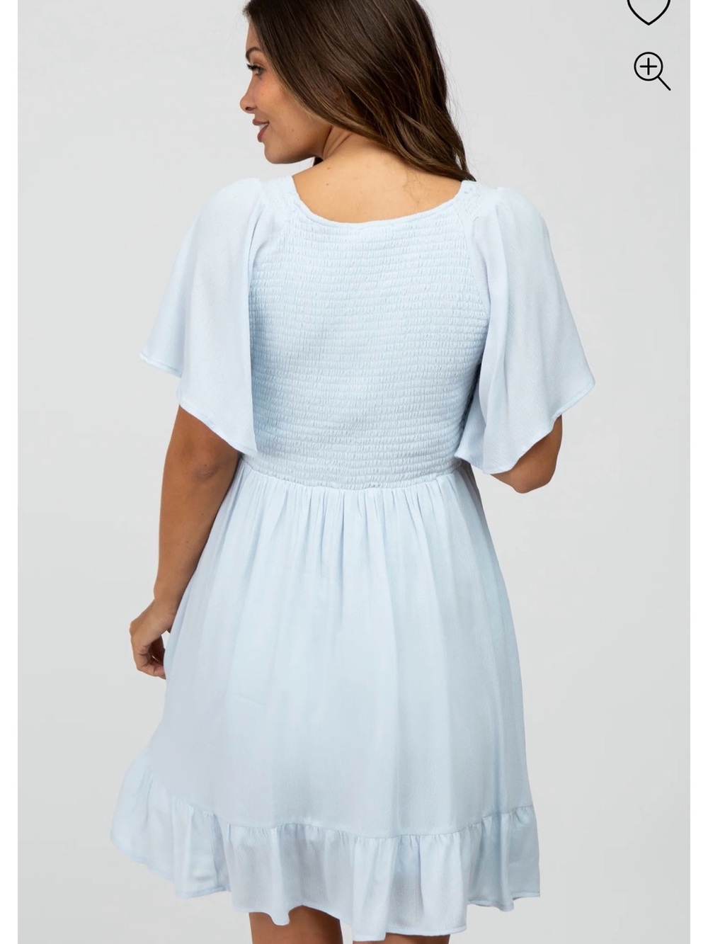 Light Blue Smocked Front Ruffle Hem Maternity Dress - Picture 3 of 6